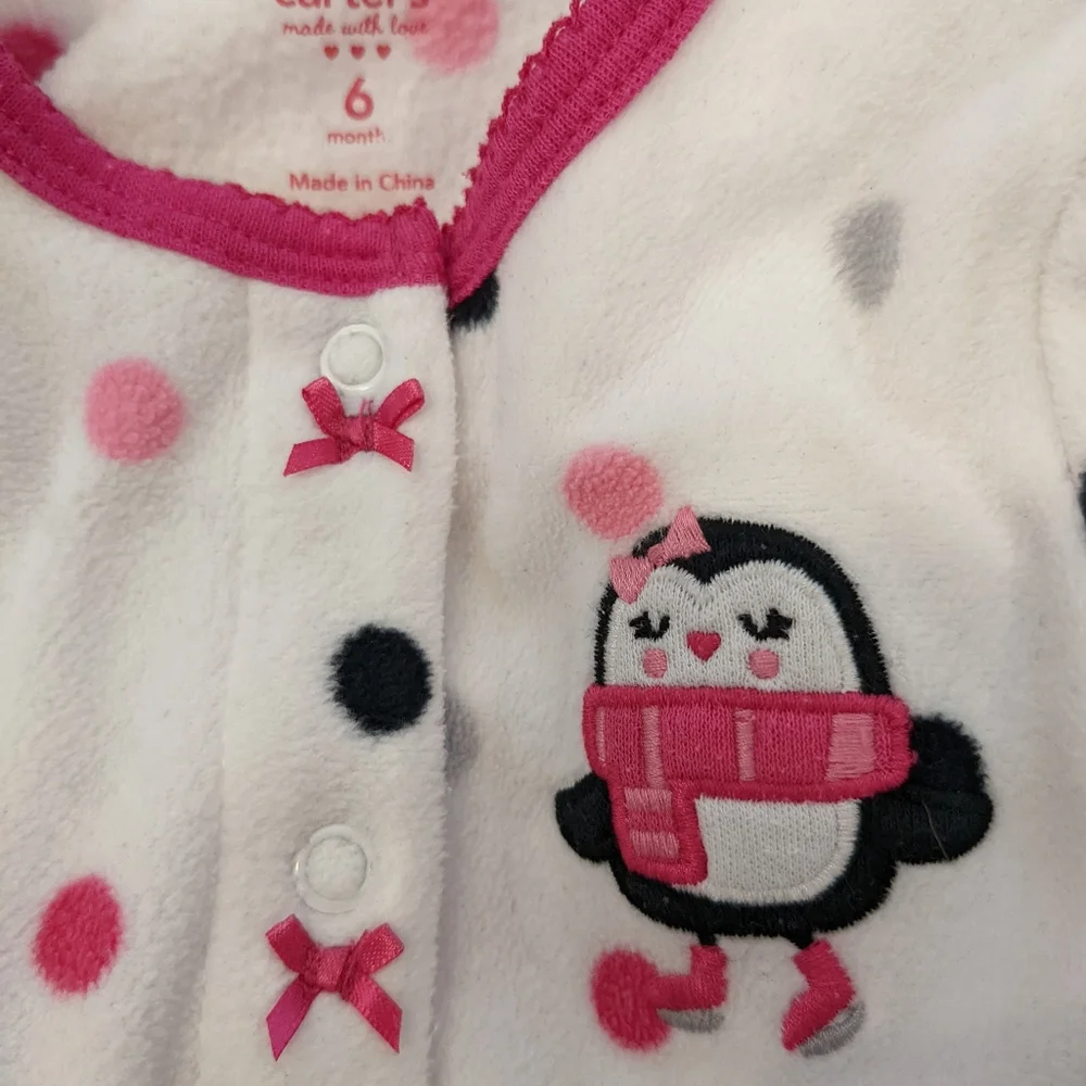 Carter's girls fleece footsie pajamas size 6 months, bundle of 4 animals